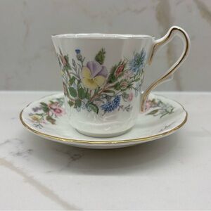 Vintage Aynsley Wild Tudor Pattern Tea Cup and Saucer Bone China Mixed Florals